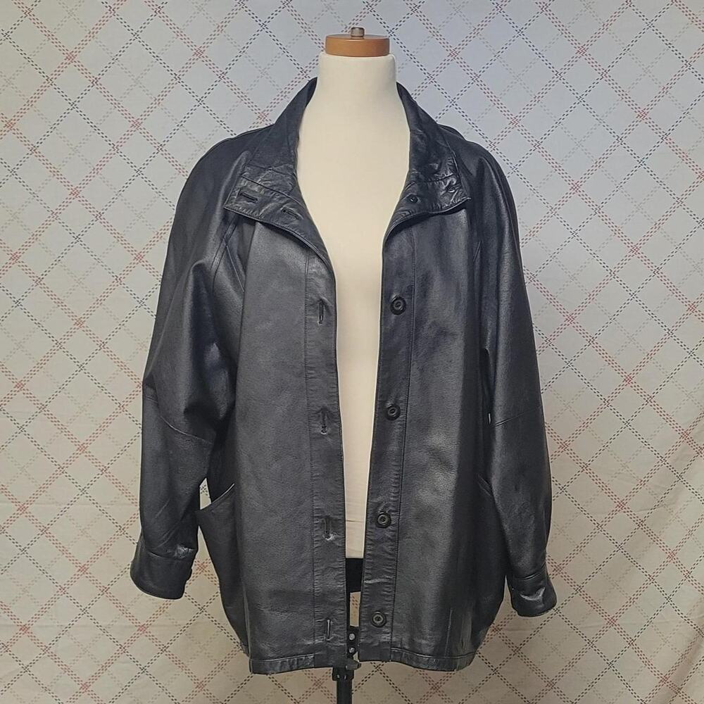 Jaqueline Ferrar Black Leather Coat Ladies Size XXL